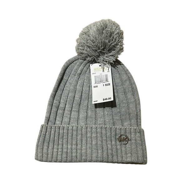 Michael Kors  Gray Pom-Pom Beanie New With Tags - Picture 1 of 5
